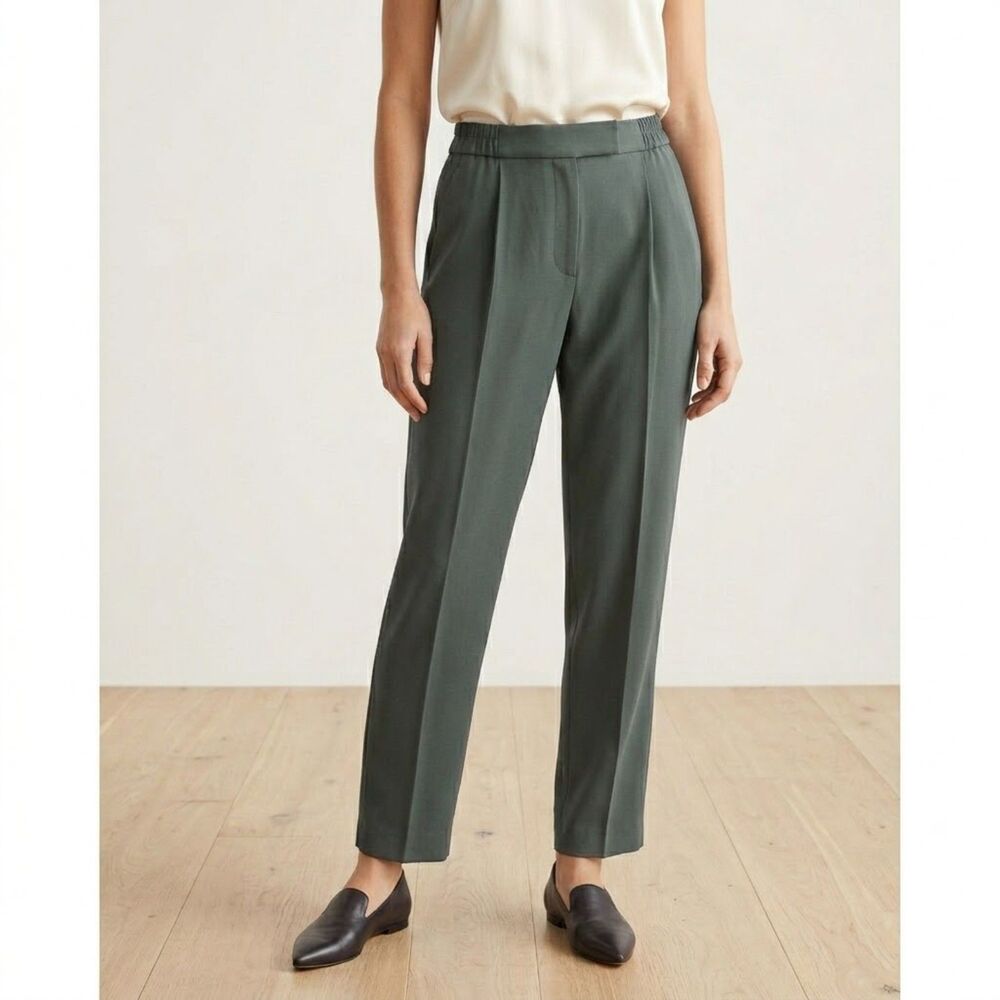 VINCE m green pleated dress pant tapered trouser pleat stretchy corporate
